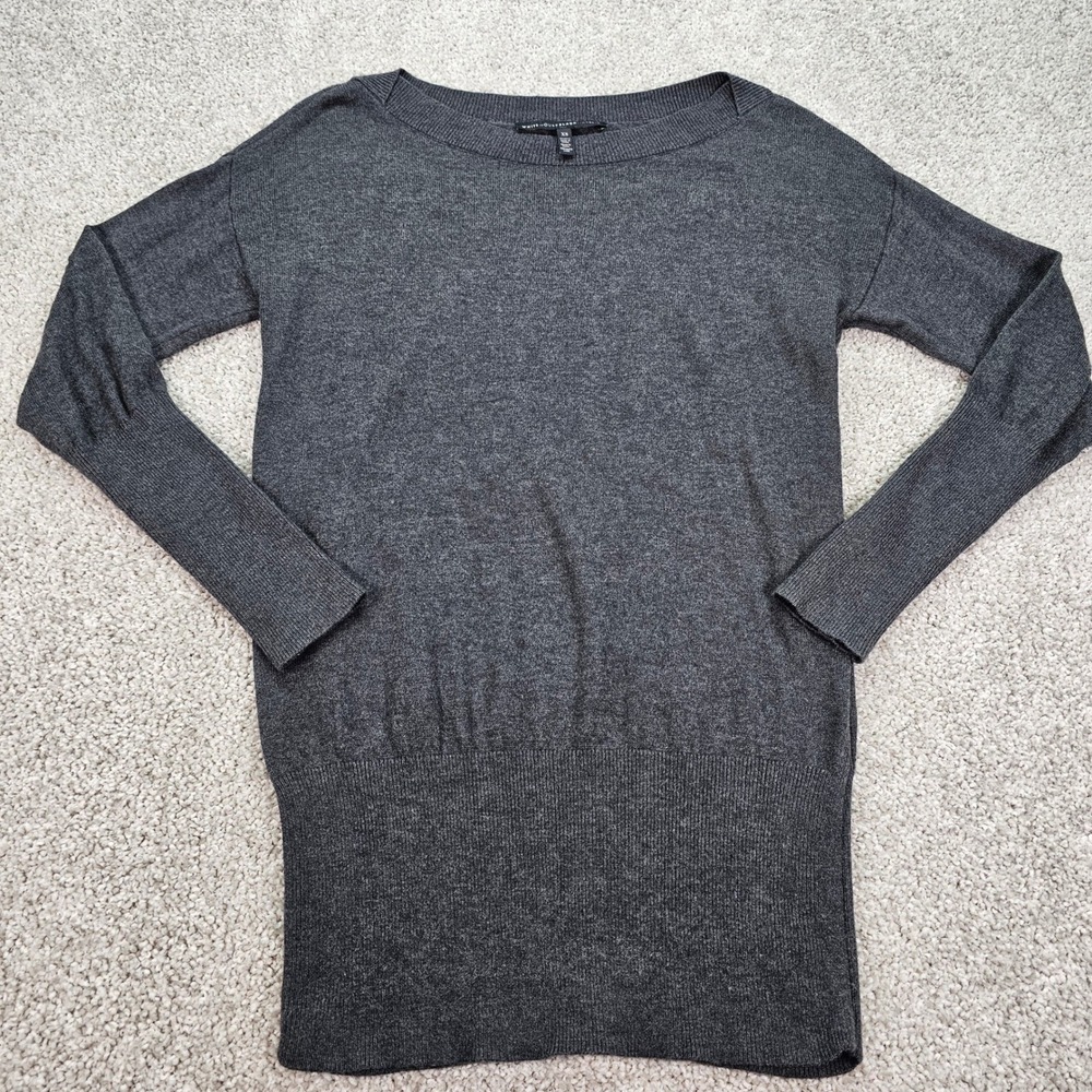 White House Black Market XS Gray Wool Blend‎ Tunic Sweater Long Sleeve Boat Neck